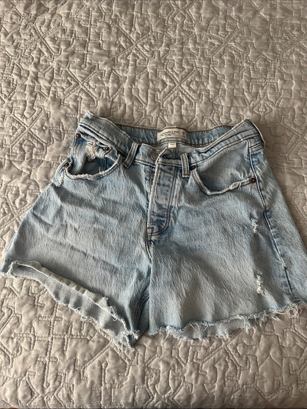 Abercrombie & Fitch Light Wash Distressed Denim Shorts